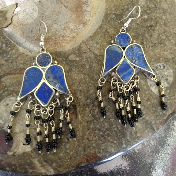 AF Silver Design Jewelry - Lovely Bohemian, Lapis, Festival Earrings NEW